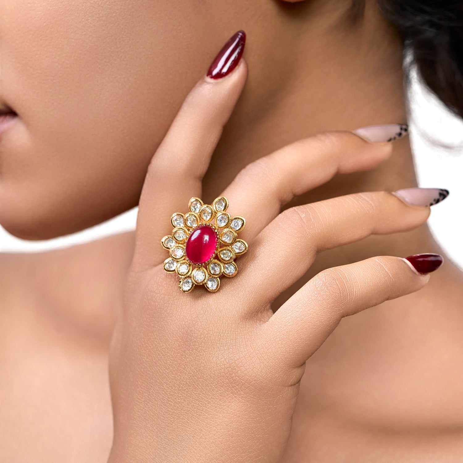 The Crimson Moissanite Halo